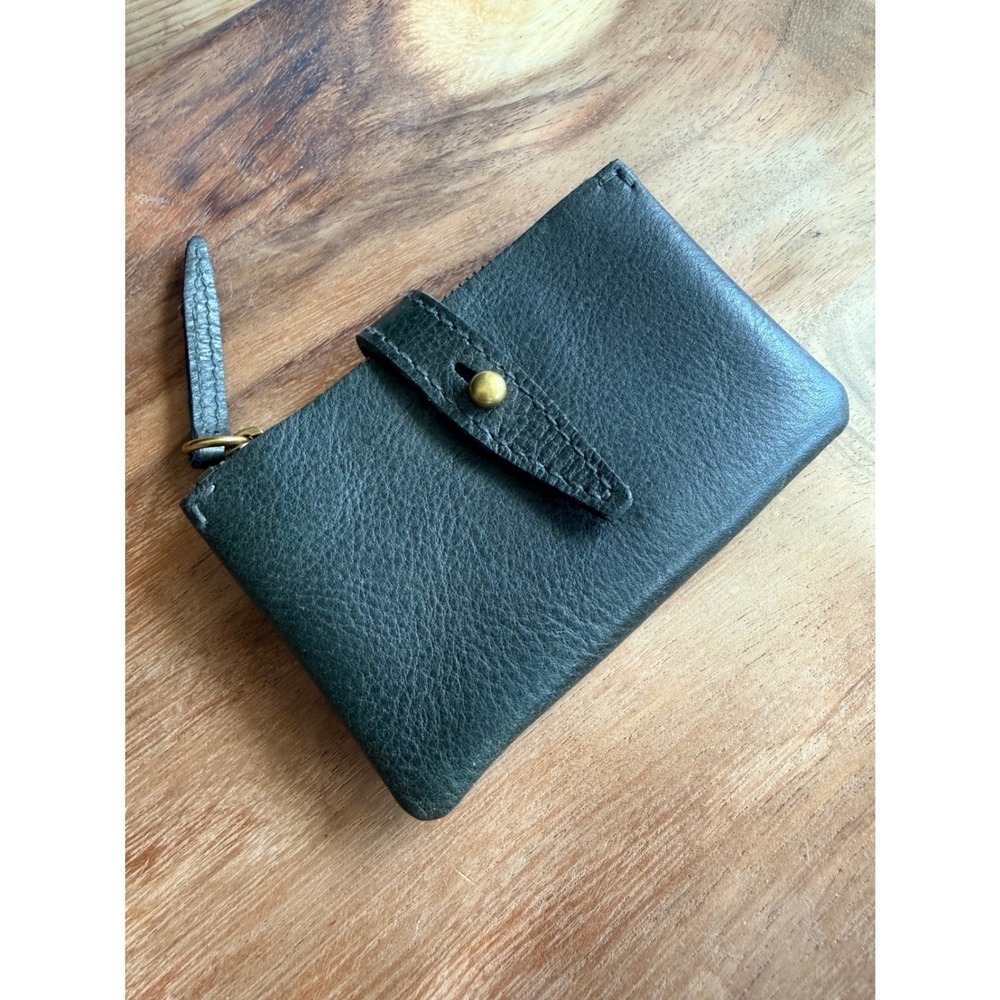 Madewell "The Leather Accordion Wallet" Pebbled Leather Zip Pouch Dark Forest